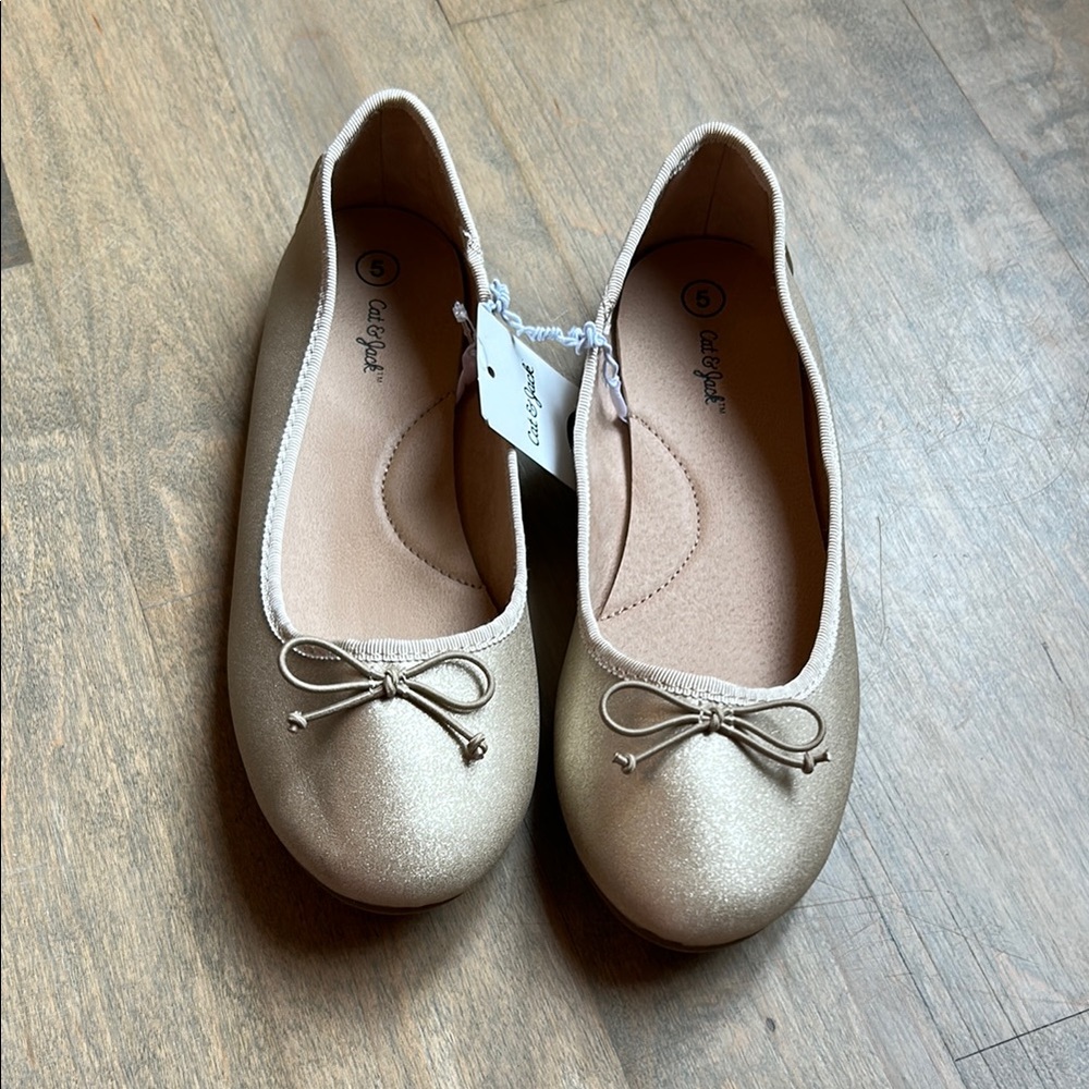 Gold Ballet Flats with Bow